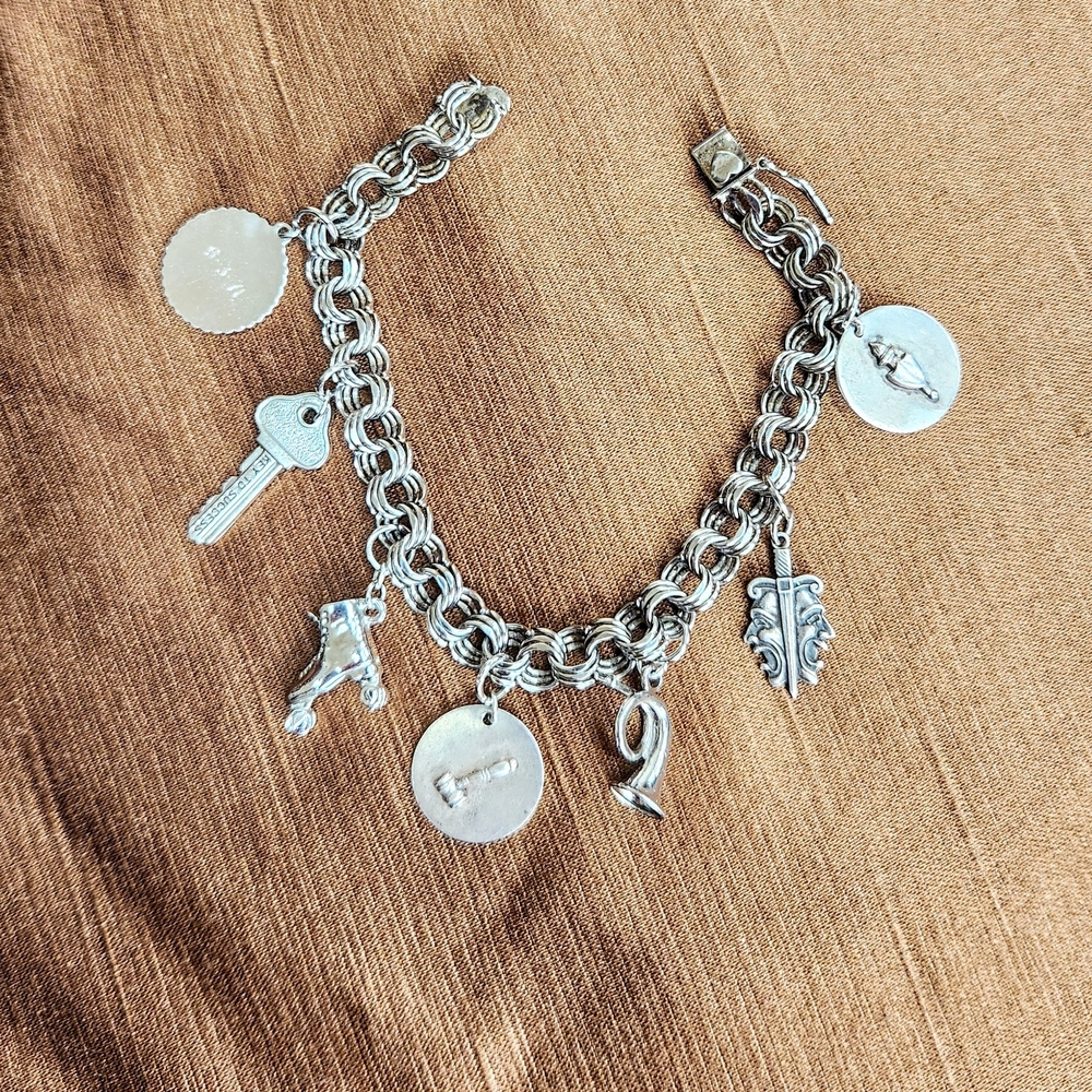 Silver Charm Bracelet with Key & Roller Skate Charms - Picture 2 of 4
